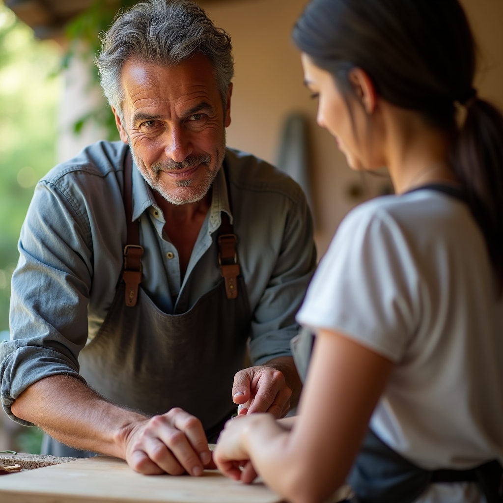 Istruttore che guida un partecipante durante il restauro